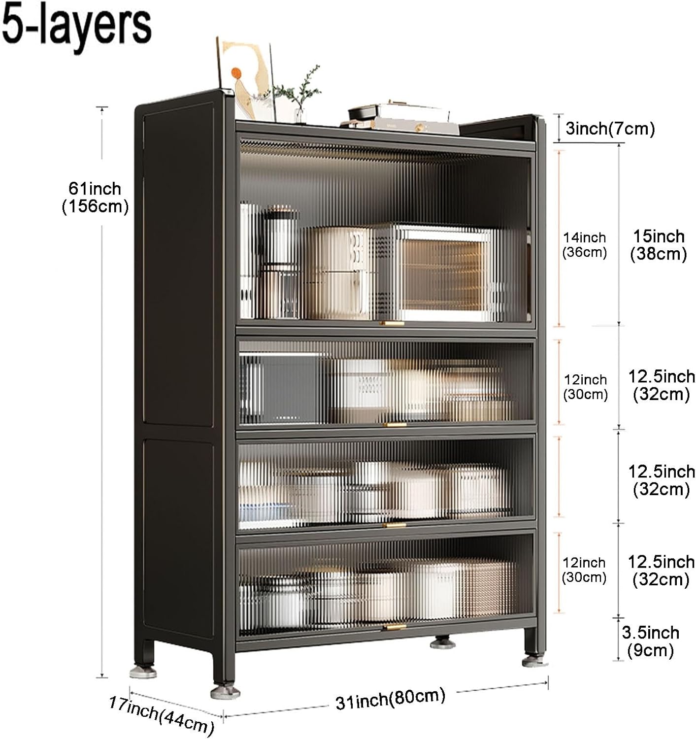 Kitchen Appliance Storage Freestanding Kitchen Storage Cabinet with Transparent Doors, Multifunctional Storage for Microwave Oven Spices, Pots, and Pans (Color : 5 Layers, Size : 80cm/31.5in)