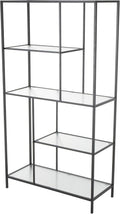 Deco 79 Metal 4 Shelf Shelving Unit with Clear Glass Shelves, 32' x 13' x 58', Black