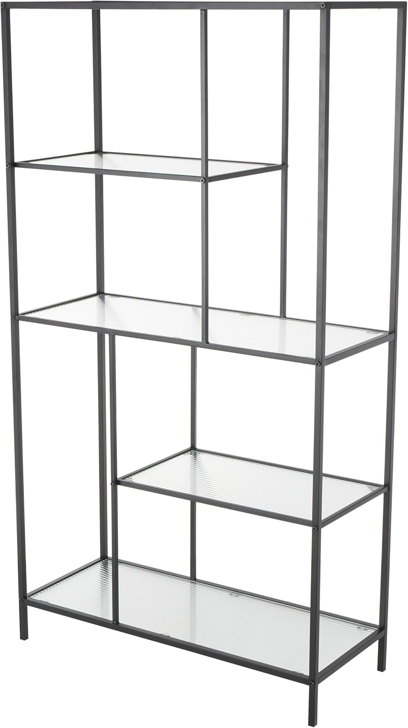 Deco 79 Metal 4 Shelf Shelving Unit with Clear Glass Shelves, 32' x 13' x 58', Black