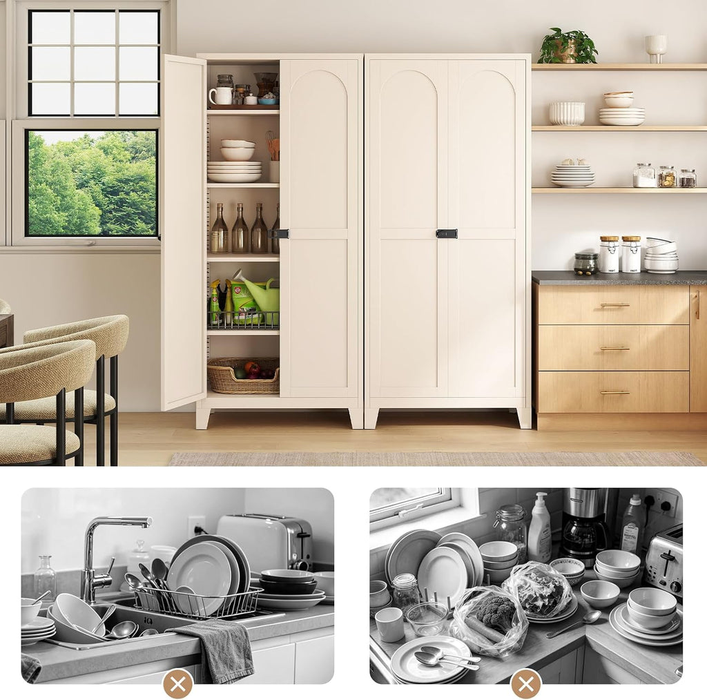 Zevemomo 71' Tall Metal Locking Cabinet with 4 Adjustable Shelves & 2 Doors, Steel Lockable Cabinet with 3-Digit Combination Lock, Secure Metal Pantry Cabinet for Home, Office, Garage, Beige
