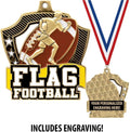 Custom Flag Football Medals, 2 1/4' Shieldz Flag Football Award Medals with Free Engraving