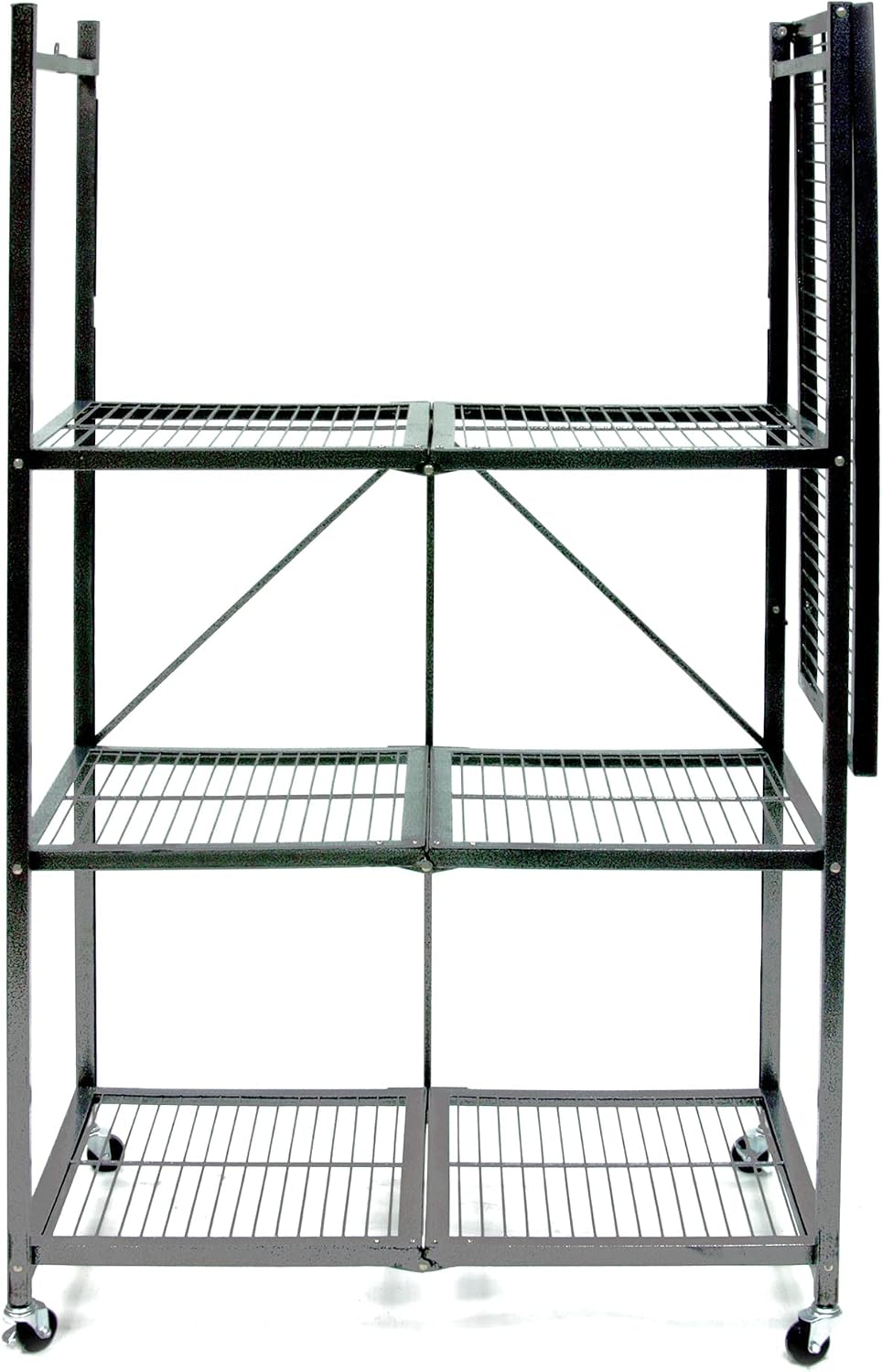 Origami 2-Pack R5 Series Foldable 4-Tier Steel Storage Rack, Pewter – Heavy-Duty Metal Shelving Unit w/ Removable Wheels for Laundry Room or Garage – Rolling Organizer for Home, Office & Warehouse