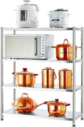 susunnus 4-Tier Stainless Steel Shelf, Heavy Duty Shelving for Kitchen, Garage, Industrial Storage, Kitchen Shelves Adjustable Feet, Easy to Clean(35.8in*15,8in Without Guardrails)