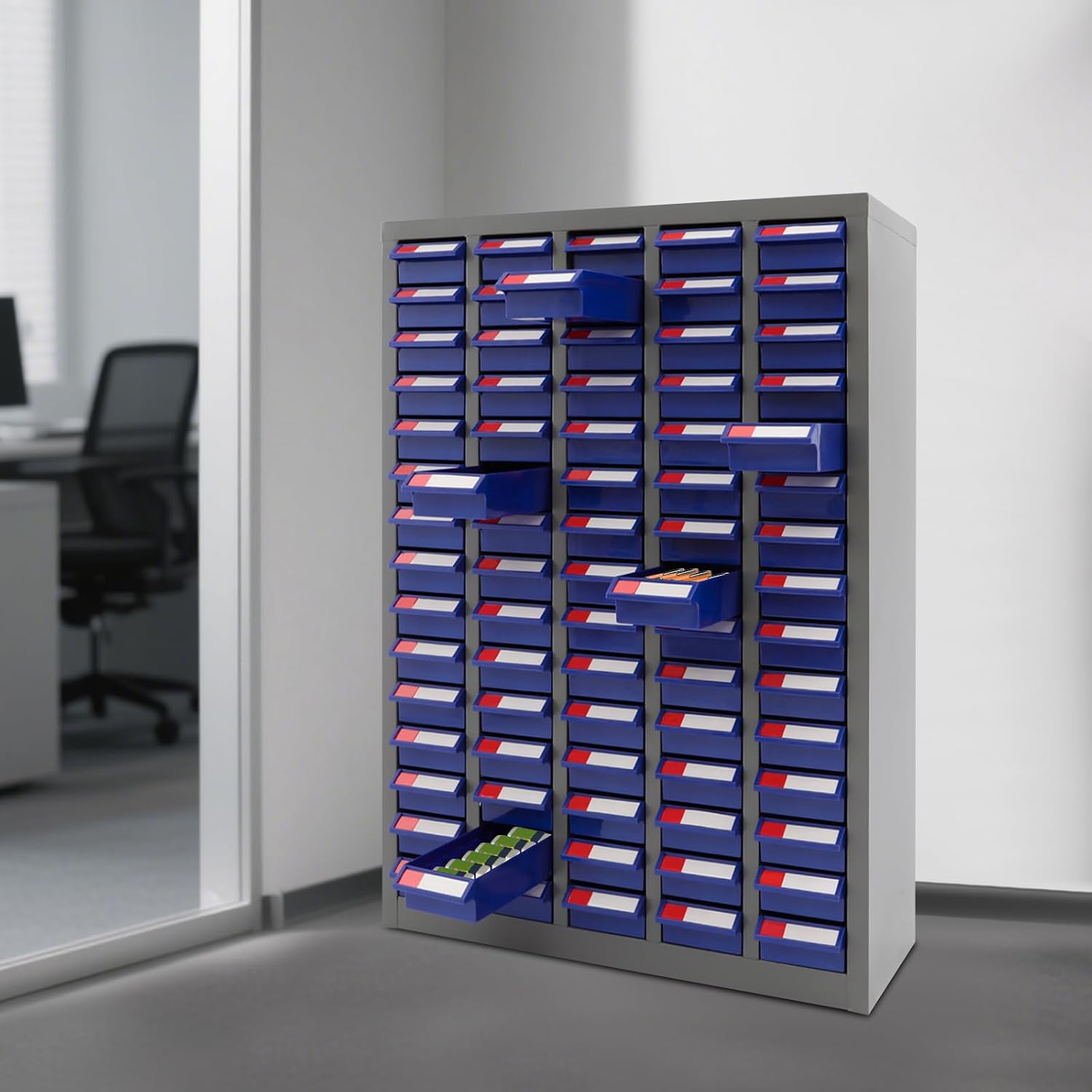 Bolt and Nut Tool Storage Cabinet,Parts Cabinet,Organization Shelves with ABS Material Drawer,Metal Organization Shelves for Garage, Store, Workshop (Blue 75 Drawers)