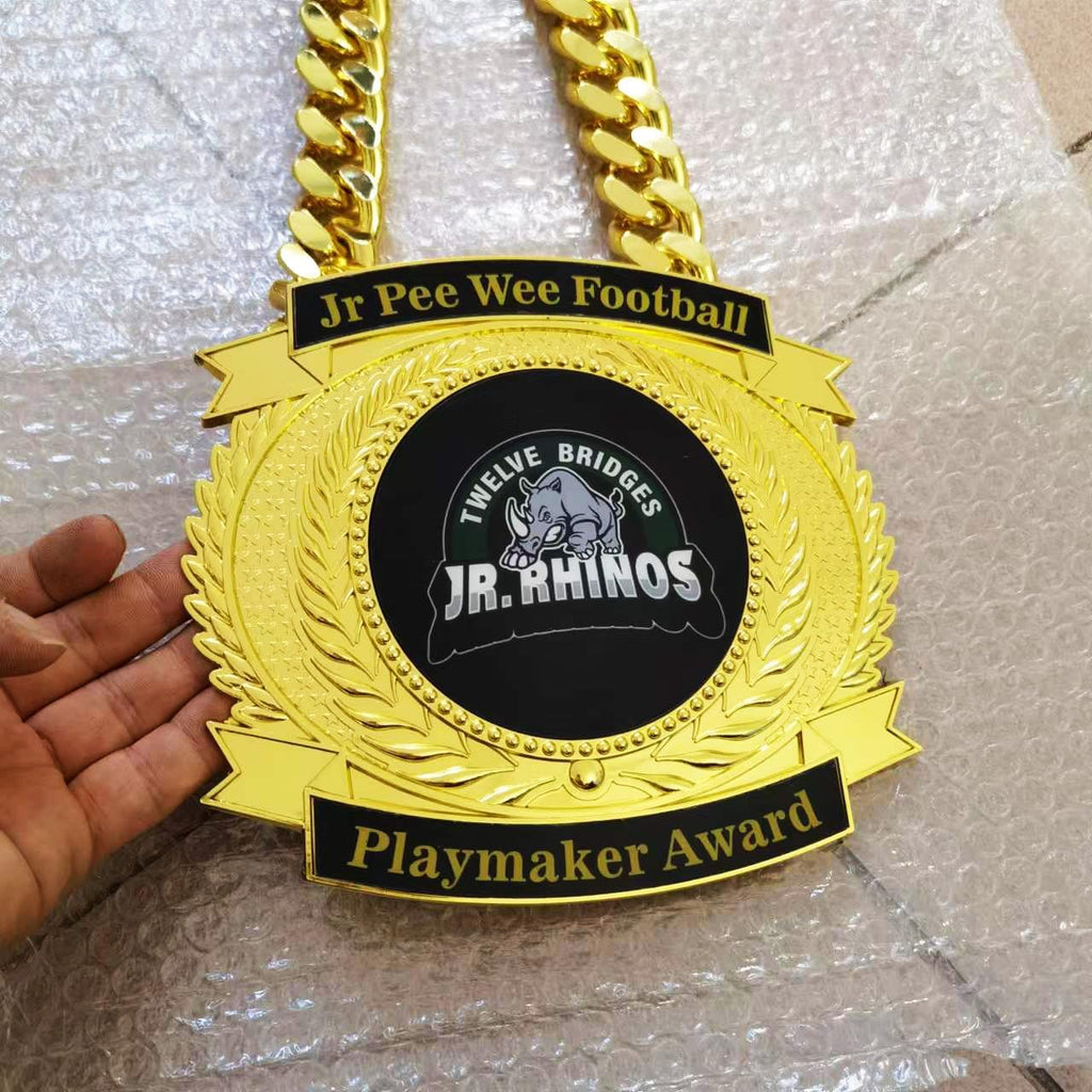 Championship Belt, Custom Giant MVP Champion Chain Medal, Champ Award Winner Prize Trophy Necklace For Adult Team Football Soccer Baseball Basketball Fantasy Football Chain (custom gold medal)
