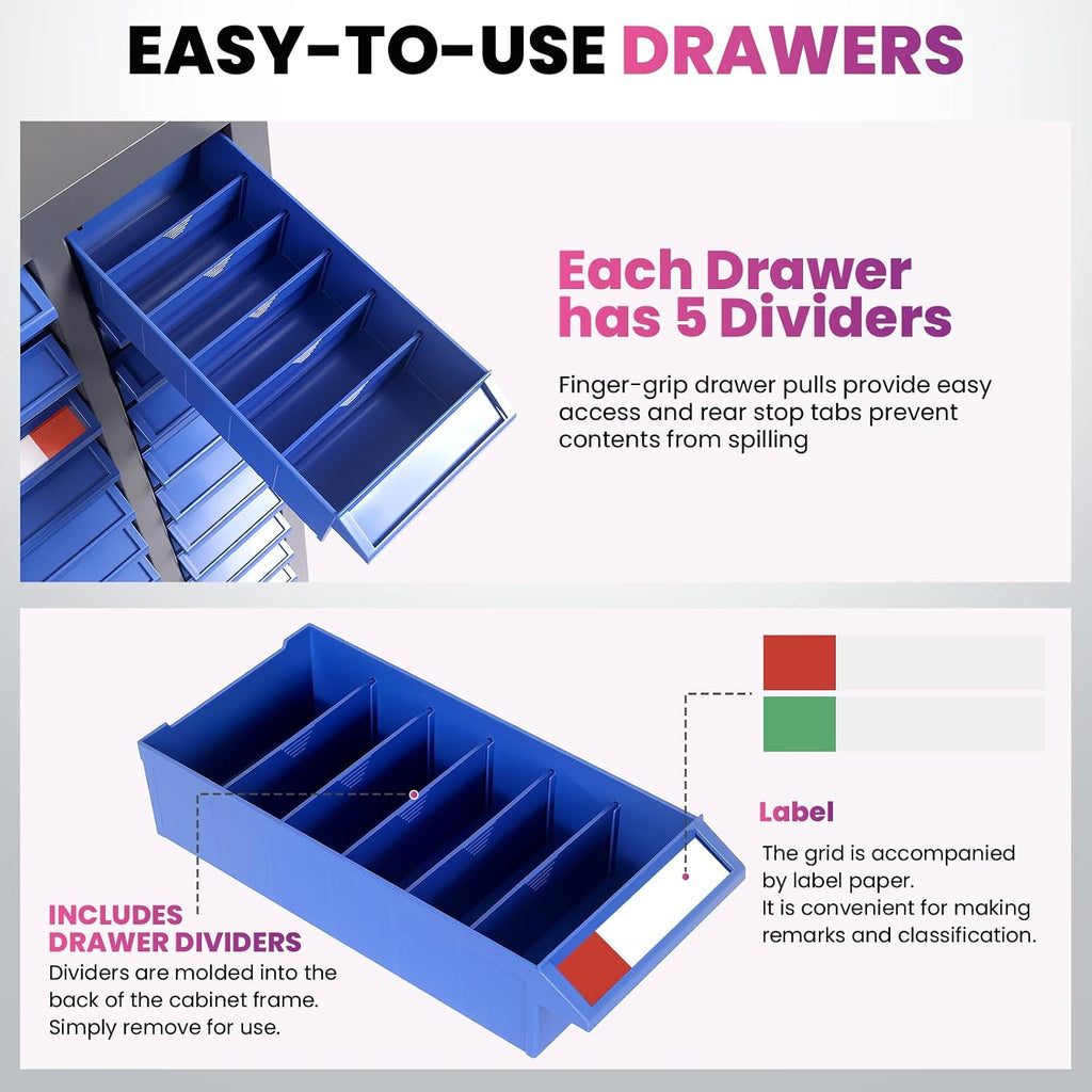 75 Drawers Nut and Bolt Organizer, 26x9x35.4 Stainless Steel Parts Cabinet with Shelfs & Labels Bolt Organizer for Workshop Tool & Hardware Storage and Organization (75 Drawers)