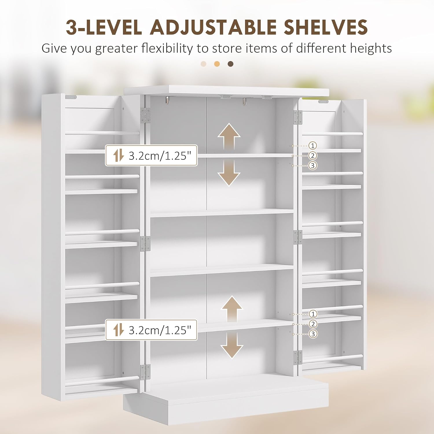 HOMCOM 41' Kitchen Pantry Storage Cabinet, Freestanding Kitchen Cabinet with 12 Door Shelves, Double Doors, 5-Tier Shelving and Adjustable Shelves, Painted White