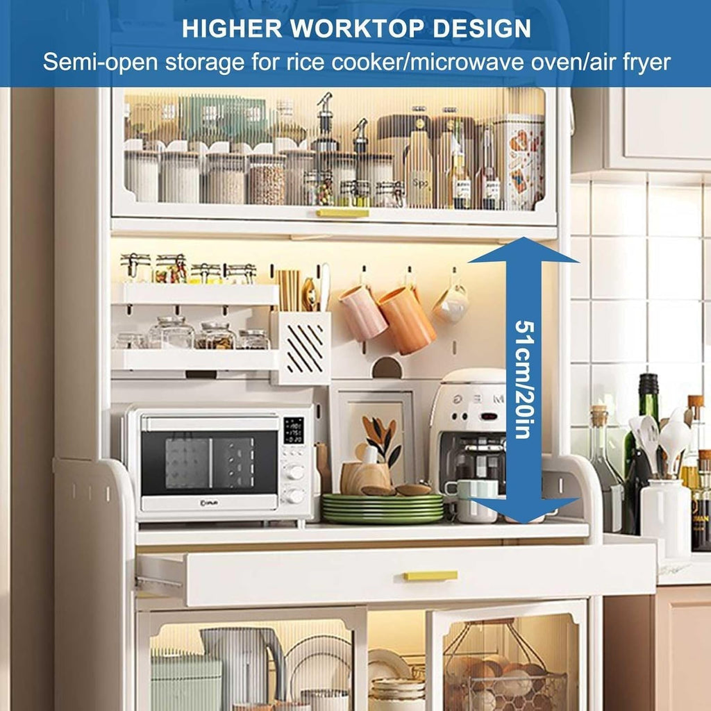 White 5 Tier Baker's Rack with Drawer and Microwave Stand Adjustable Shelf Kitchen Storage Cabinet 179×80cm Microwave Oven Shelf Cabinet Kitchen Hutch nizer for Kitchen