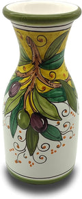Italian Ceramic Wine Jug Olives - 16.9 oz Hand Painted Utensil Holder Or Carafe Design for Kitchen - Made in ITALY Tuscany - Italian Pottery Vase Jar for Wine - Home Decor Ceramics Dispenser