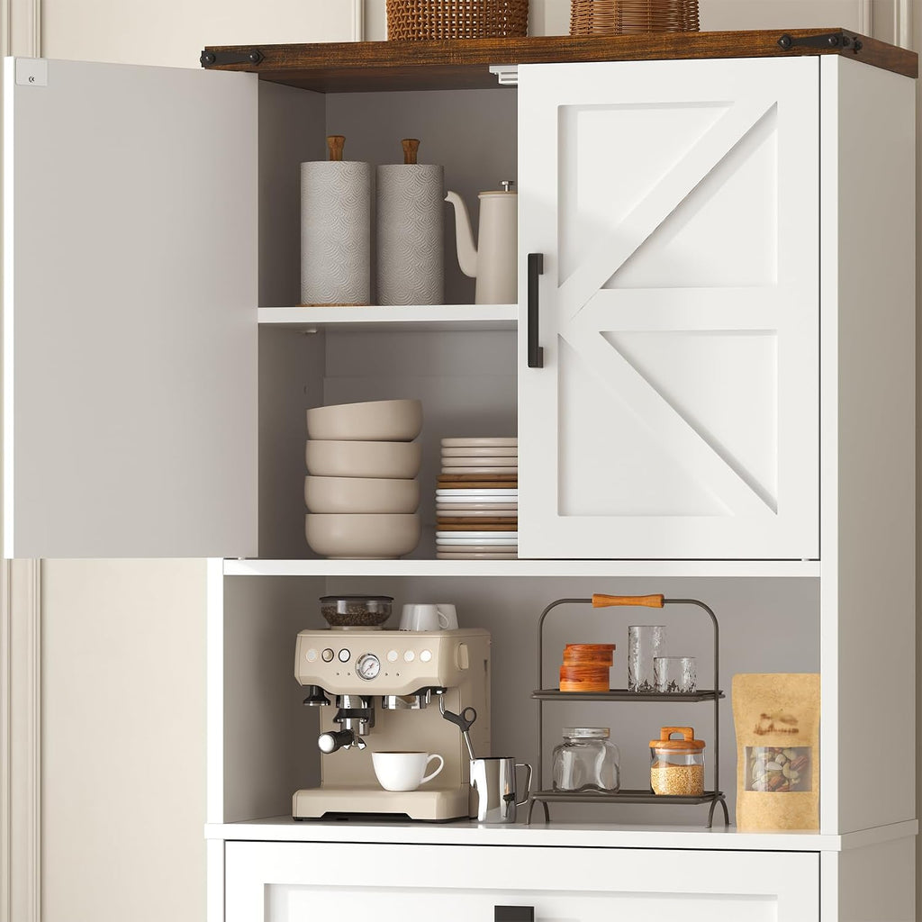 67' Tall Farmhouse Pantry Cabinet with Drawer,Small Storage Cabinet for Kitchen Bathroom Dining Room Kitchen (White, 11.8' D x 23.6' W x 67' H)
