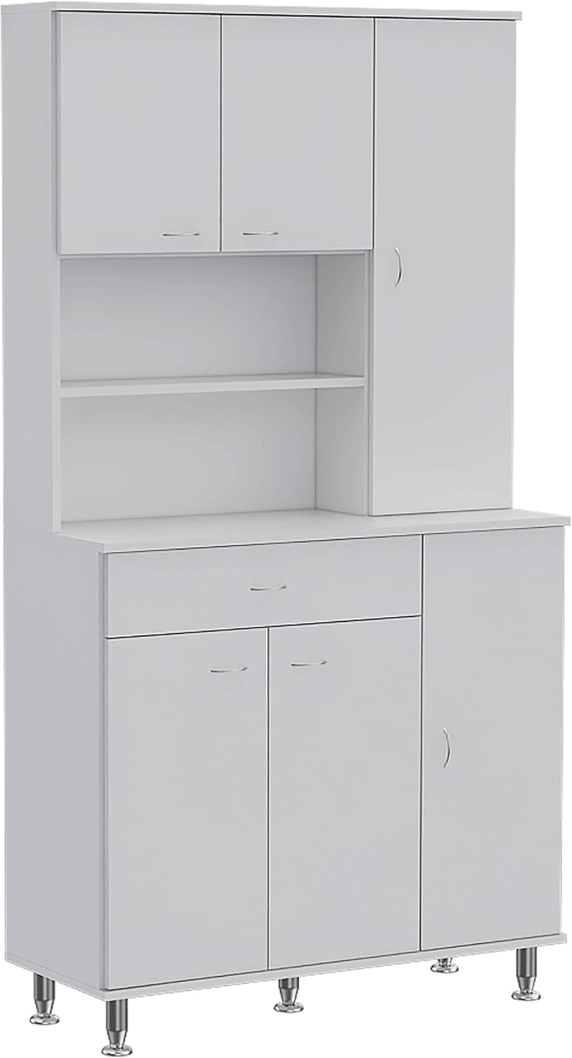 66' 10-Shelf & 1-Drawer Freestanding Storage Cabinet, Kitchen Storage Bakers Rack with 6 Covered Doors, Utility Food Cupboard for Home Kitchen Areas, White