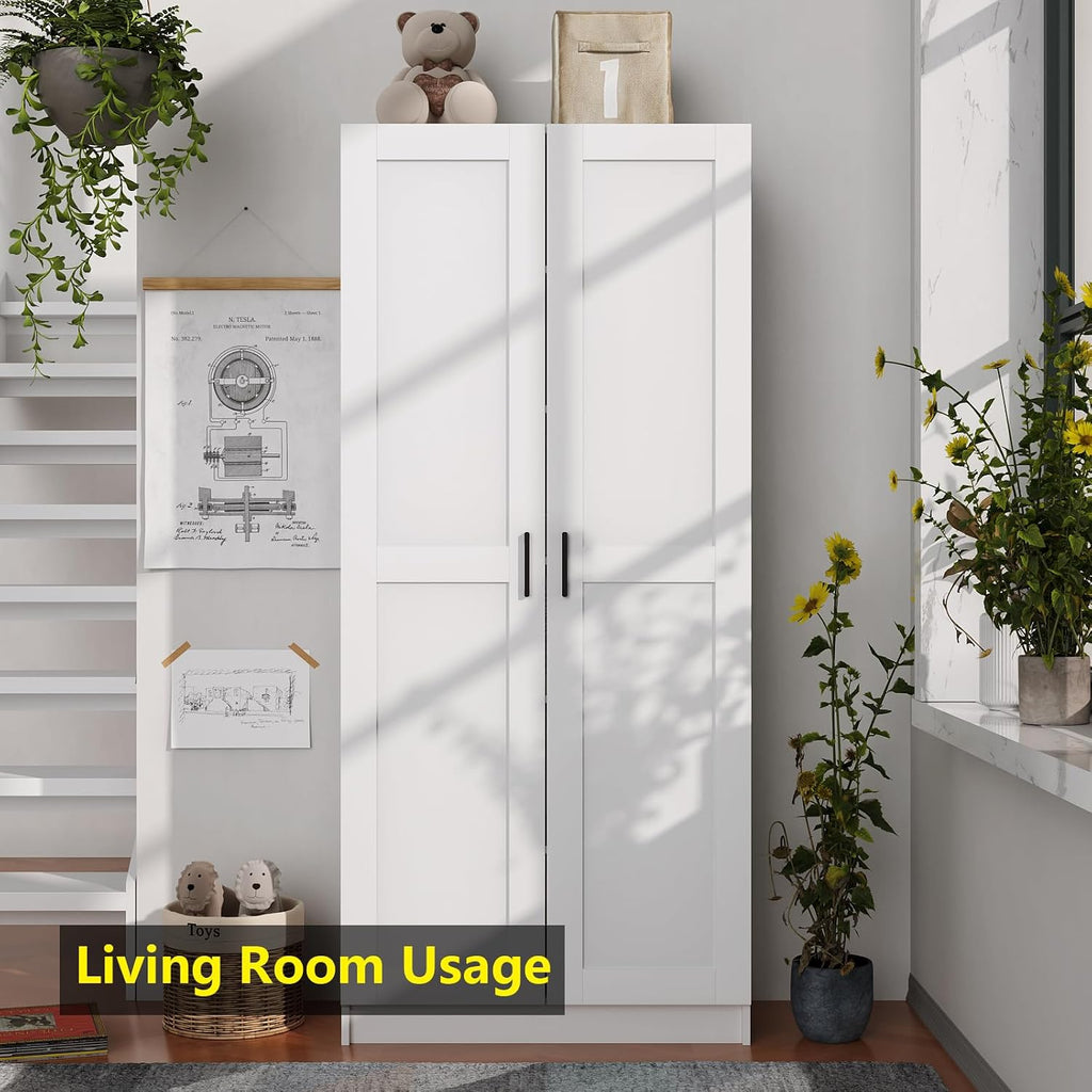 White Tall Kitchen Pantry Cabinet Organizers and Storage with Doors and Adjustable Shelves，Wood Large Gabinetes Para Cocina Office Bookshelf for Laundry Room Cabinets (31.5'W*15.7'D*71'H)