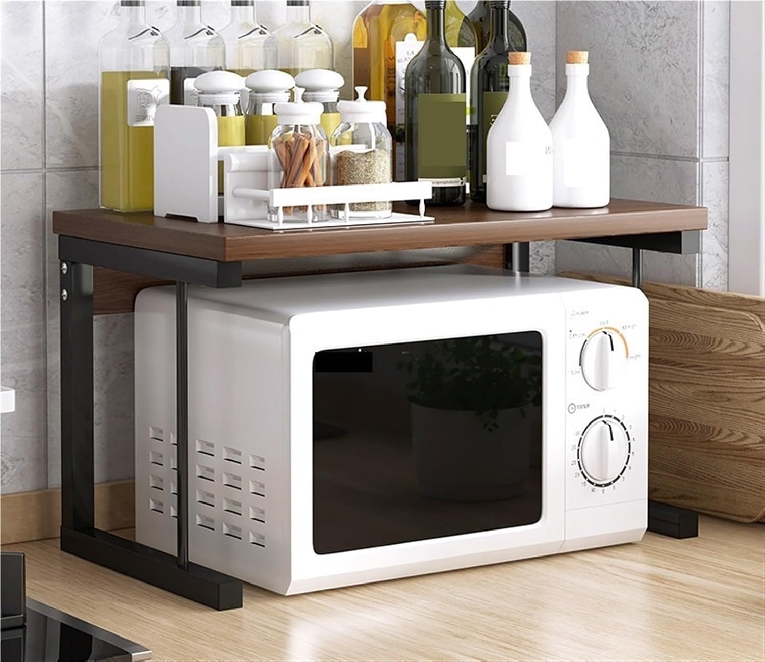 Wooden Microwave Stand Shelf with Drawer, Save Space Storage Organizer, Microwave Shelf Stand, Bakers Racks for Kitchens with Storage,Living Room