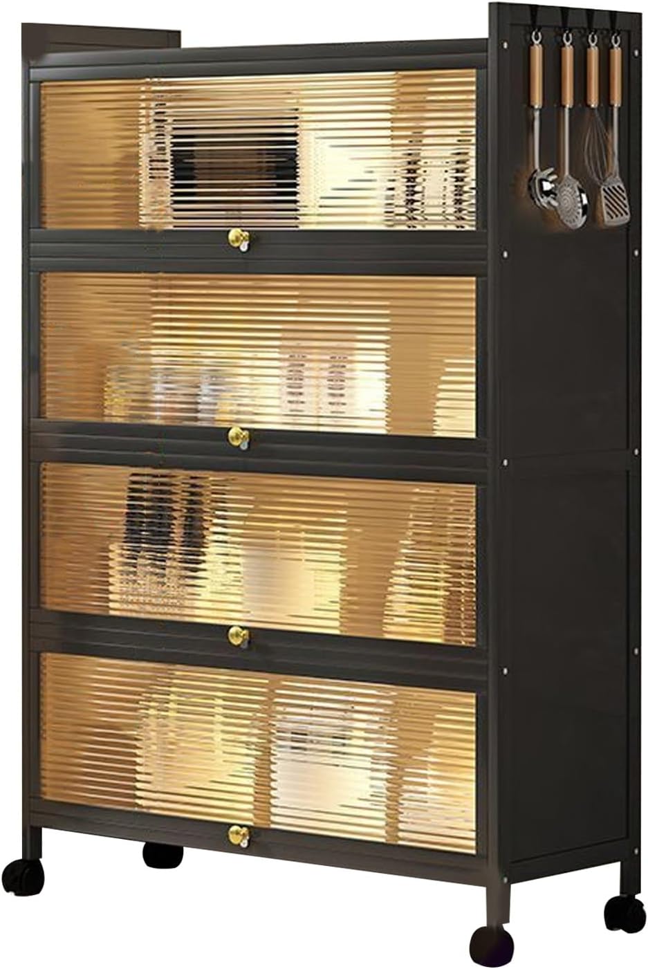 Kitchen Bakers Rack with Cabinets Kitchen Cabinet Storage with Flip Door Cabinet, Microwave Oven Shelf Cabinet, Pantry Storage Cabinet, for Spices, Pots and Pans (Color : 5 Layers, Size : 80c