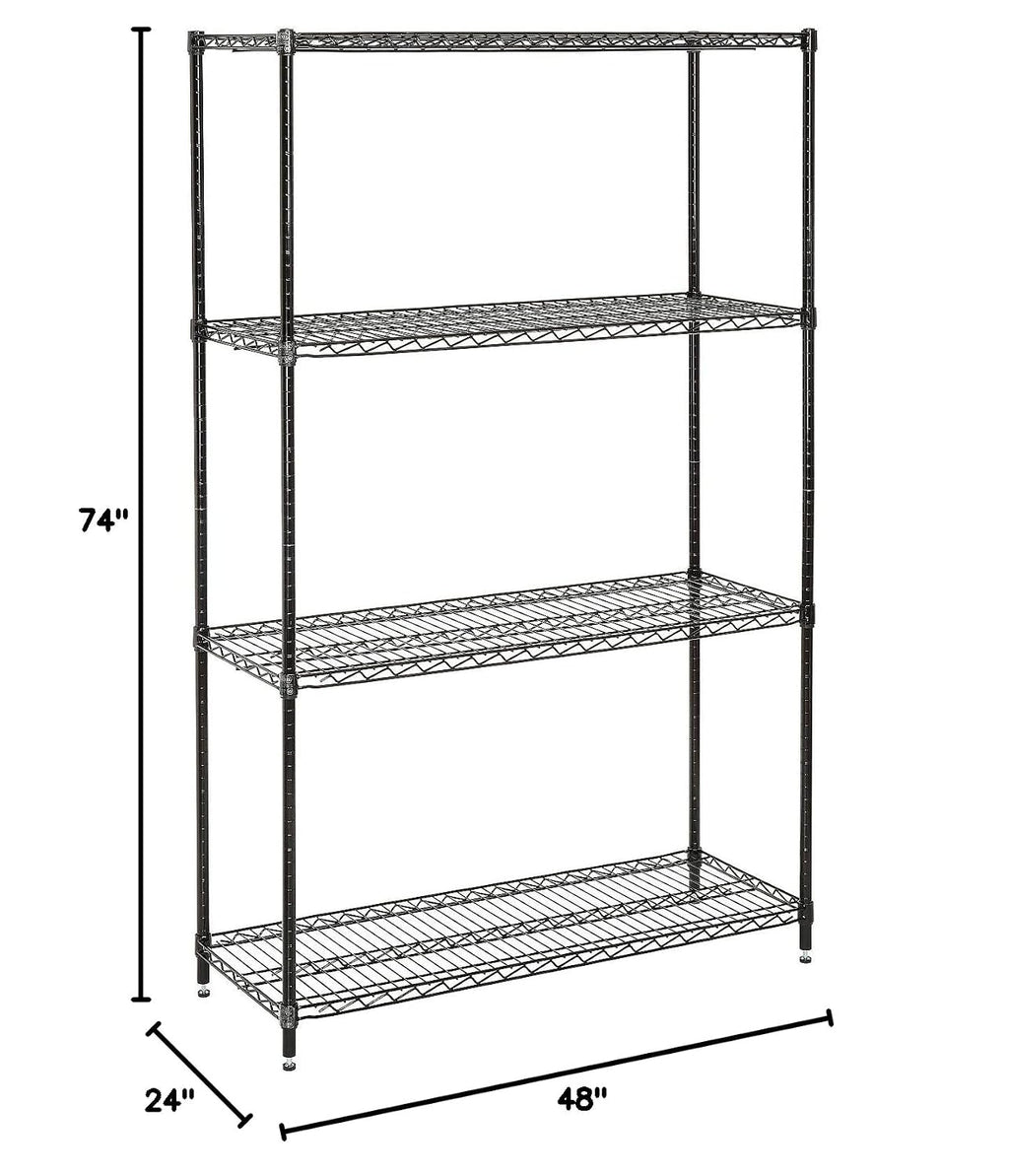 Nexel Economy Adjustable Wire Shelving Unit, 4 Tier, NSF Listed Commercial Storage Rack, 24' x 48' x 74', Black Epoxy