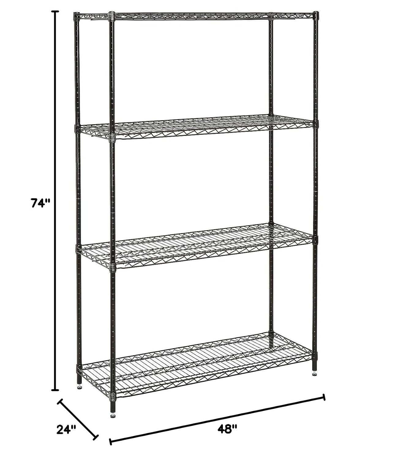 Nexel Economy Adjustable Wire Shelving Unit, 4 Tier, NSF Listed Commercial Storage Rack, 24' x 48' x 74', Black Epoxy