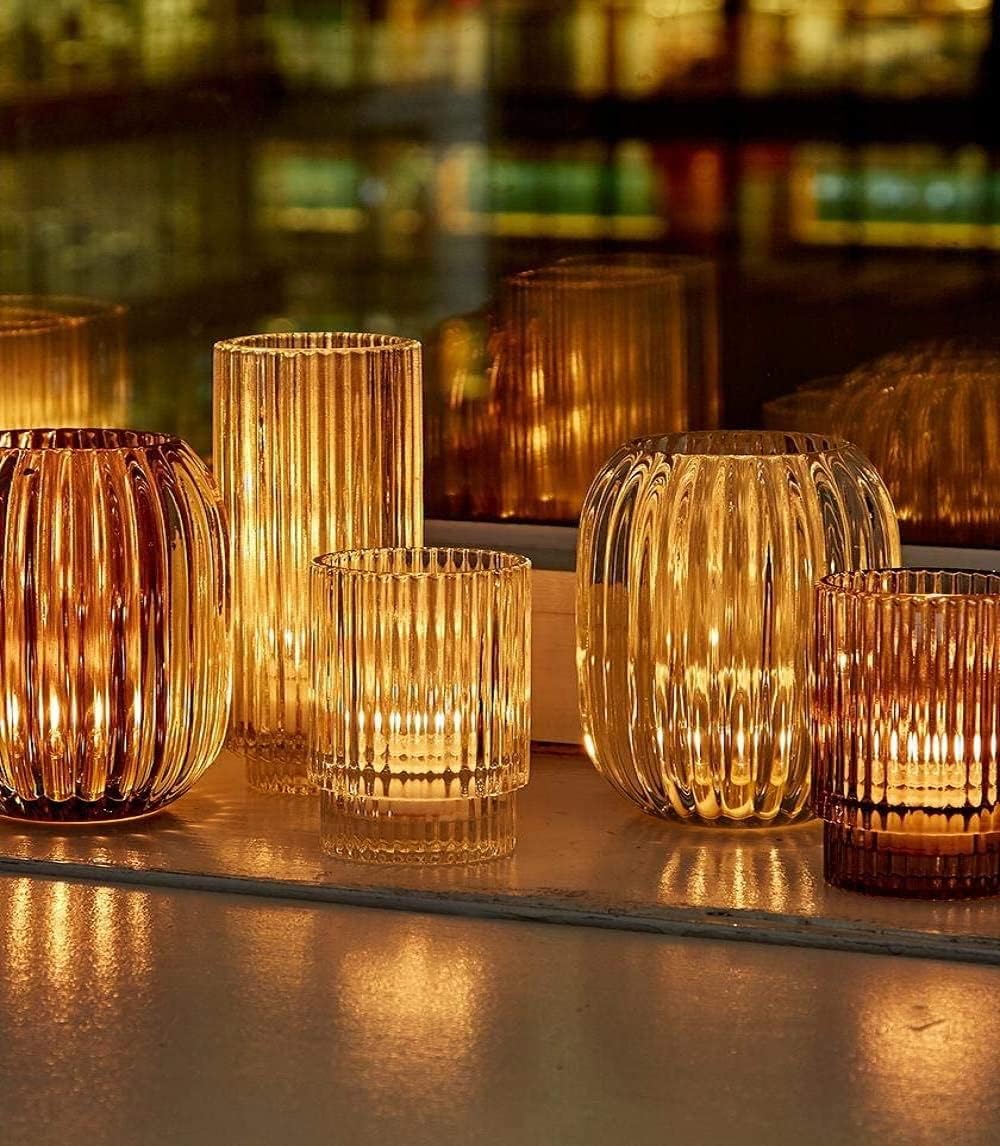 Serene Spaces Living Clear Ribbed Glass Votive Holder, Decorative Centerpiece for Wedding, Christmas, Thanksgiving, Dining Table, Living Room, Home Décor, 3.5' Diameter & 5' Tall, Pack of 24
