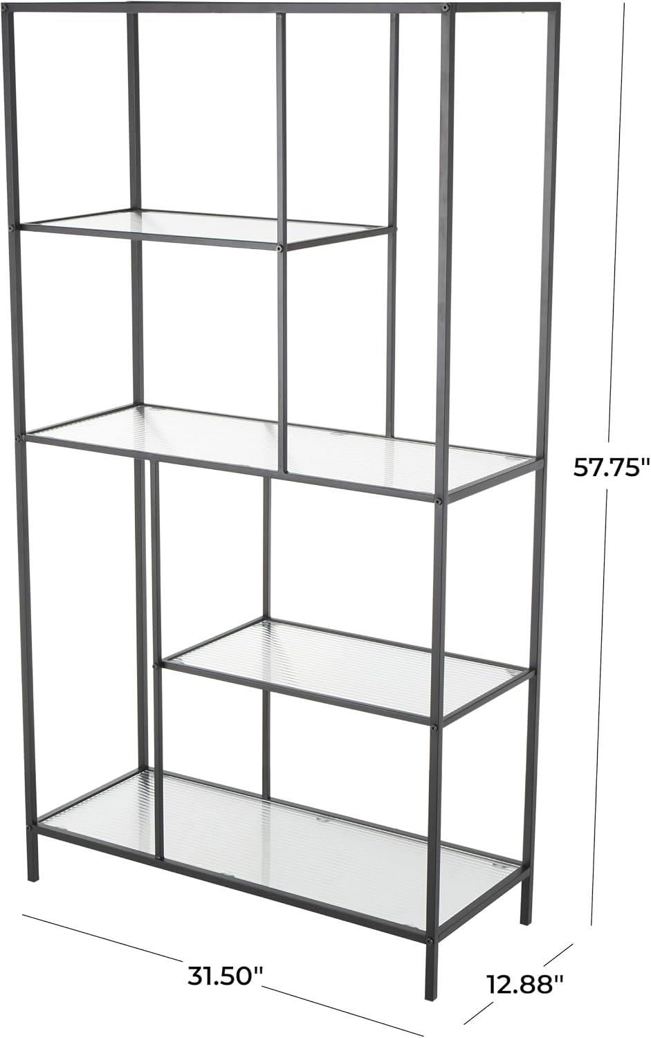 Deco 79 Metal 4 Shelf Shelving Unit with Clear Glass Shelves, 32' x 13' x 58', Black