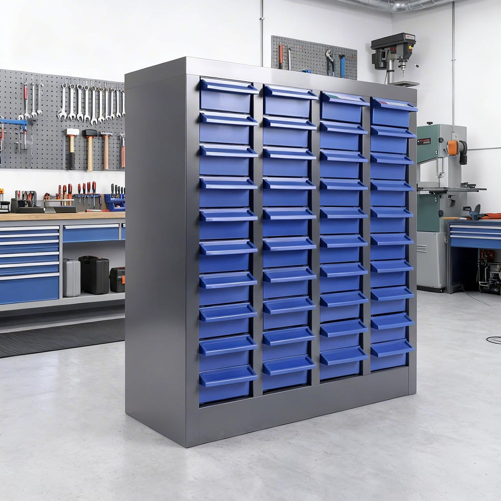 40 Drawers Stainless Steel Nut and Bolt Organizer, 21' D x 9' W x 25' H Parts Cabinet with Adjustable Shelves and Label Stickers, Bolt Organizer for Nuts Bolts Parts Screws Small Items