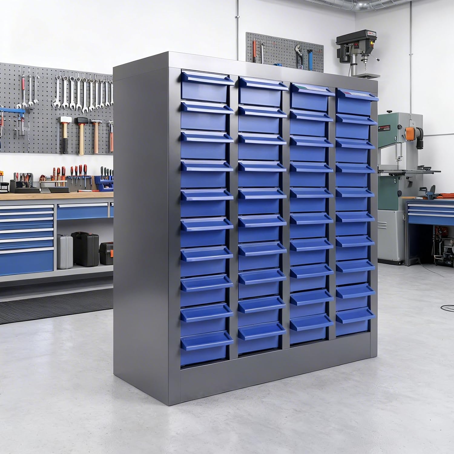 40 Drawers Stainless Steel Nut and Bolt Organizer, 21' D x 9' W x 25' H Parts Cabinet with Adjustable Shelves and Label Stickers, Bolt Organizer for Nuts Bolts Parts Screws Small Items