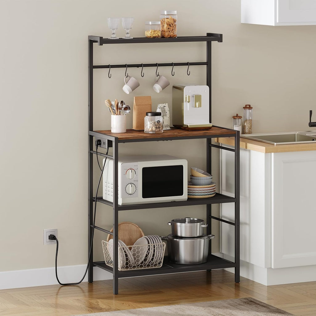 MAHANCRIS Bakers Rack with Drawer and Microwave Stand with Storage Bundle, Coffee Bar Station, BRHR48E01-BRHR351E01