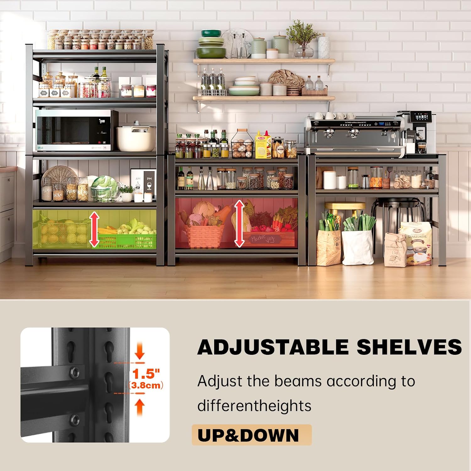 2000LBS Metal Storage Shelves,6 Tier Shelving Unit, 40'W x 82'H Utility Kitchen Shelves, Standing Adjustable Shelf Organizer for Pantry, Industrial, Basement, Bathroom, Warehouse and Closet, Black