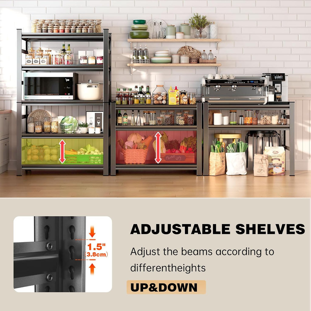 5-Tier Adjustable Storage Rack Metal Shelving 48' W x 73' H Metal Storage Shelf Black Shelving Unit 2000LBS Shelvs for Kitchen Pantry Basement