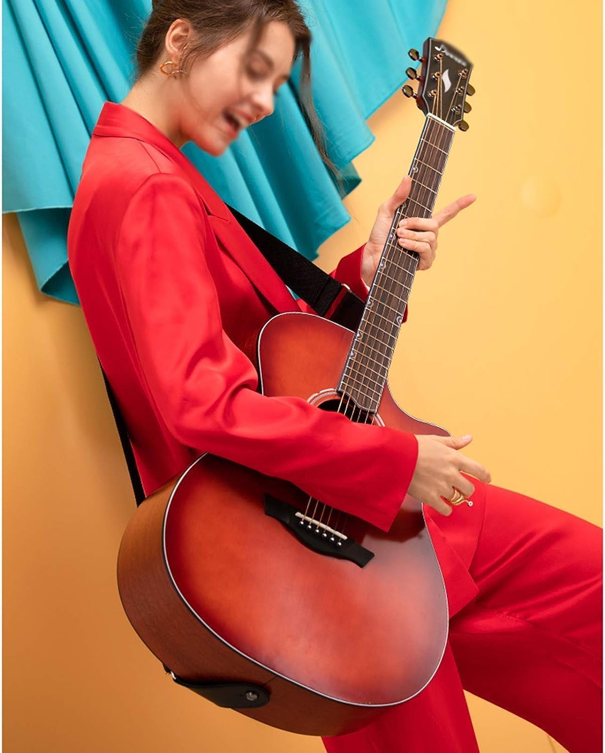 Classical Guitar 40/41 inch Beginner Girls Student Beginner Kits Cutaway Spruce Veneer Acoustic Wood Guitar (Size:40 inches,Color:Red)
