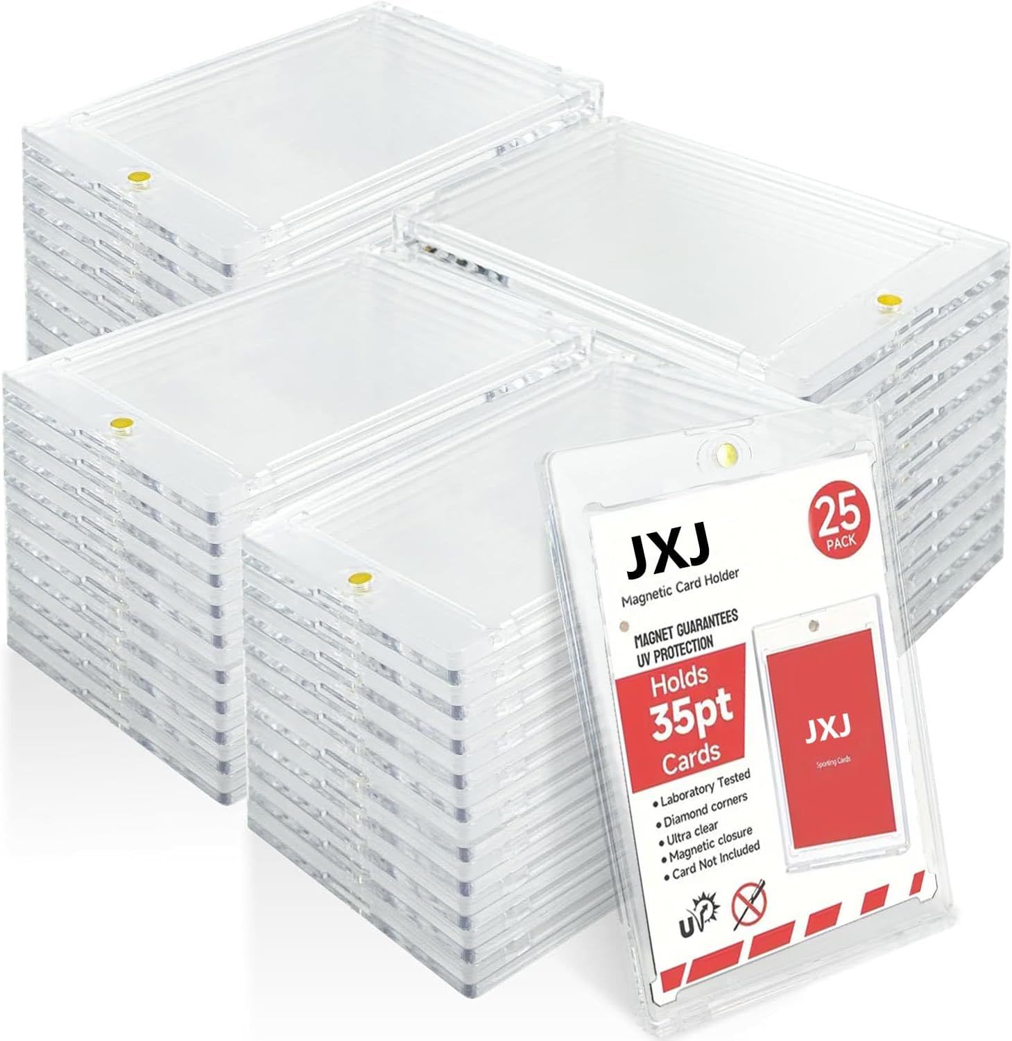 JXJ 200ct Magnetic Card Holders, 35pt One Touch Card Holder, U-V Protection Hard Plastic Case for Trading Cards, Display Case for Sports, Baseball, Football, Game Cards (200)