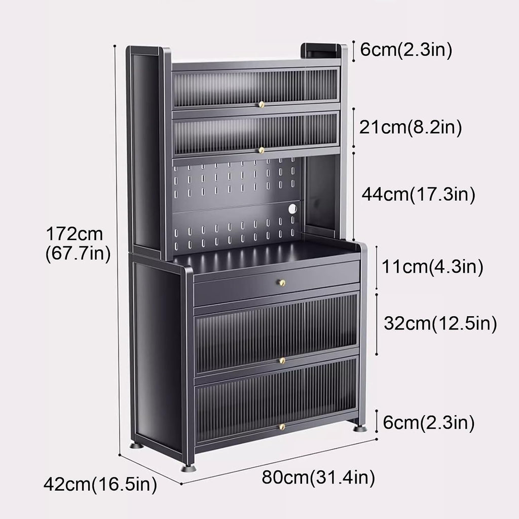 Kitchen Bakers Rack with Drawer, Kitchen Cabinets with Worktop, Wide Tabletop, Large Capacity(Black-80Cm)