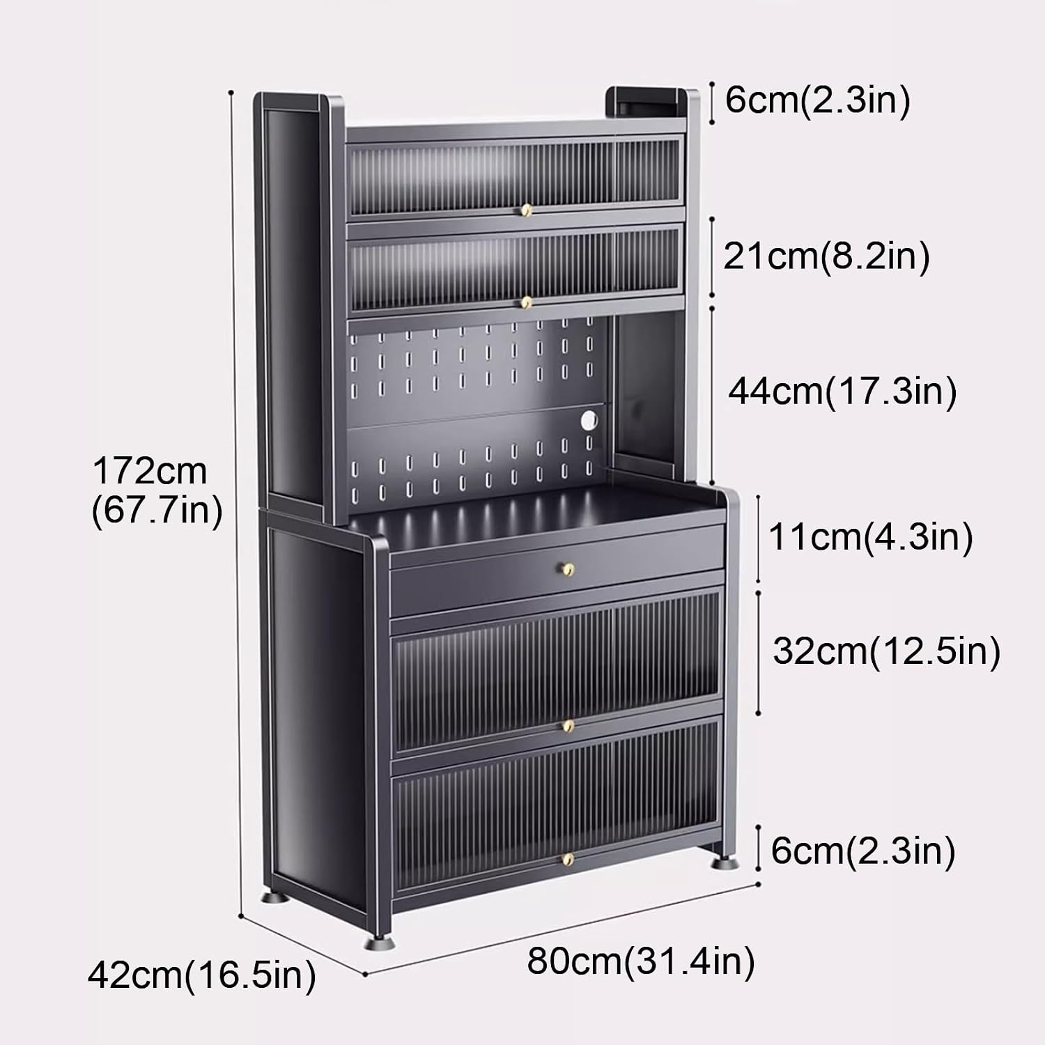 Kitchen Bakers Rack with Drawer, Kitchen Cabinets with Worktop, Wide Tabletop, Large Capacity(Black,80cm)