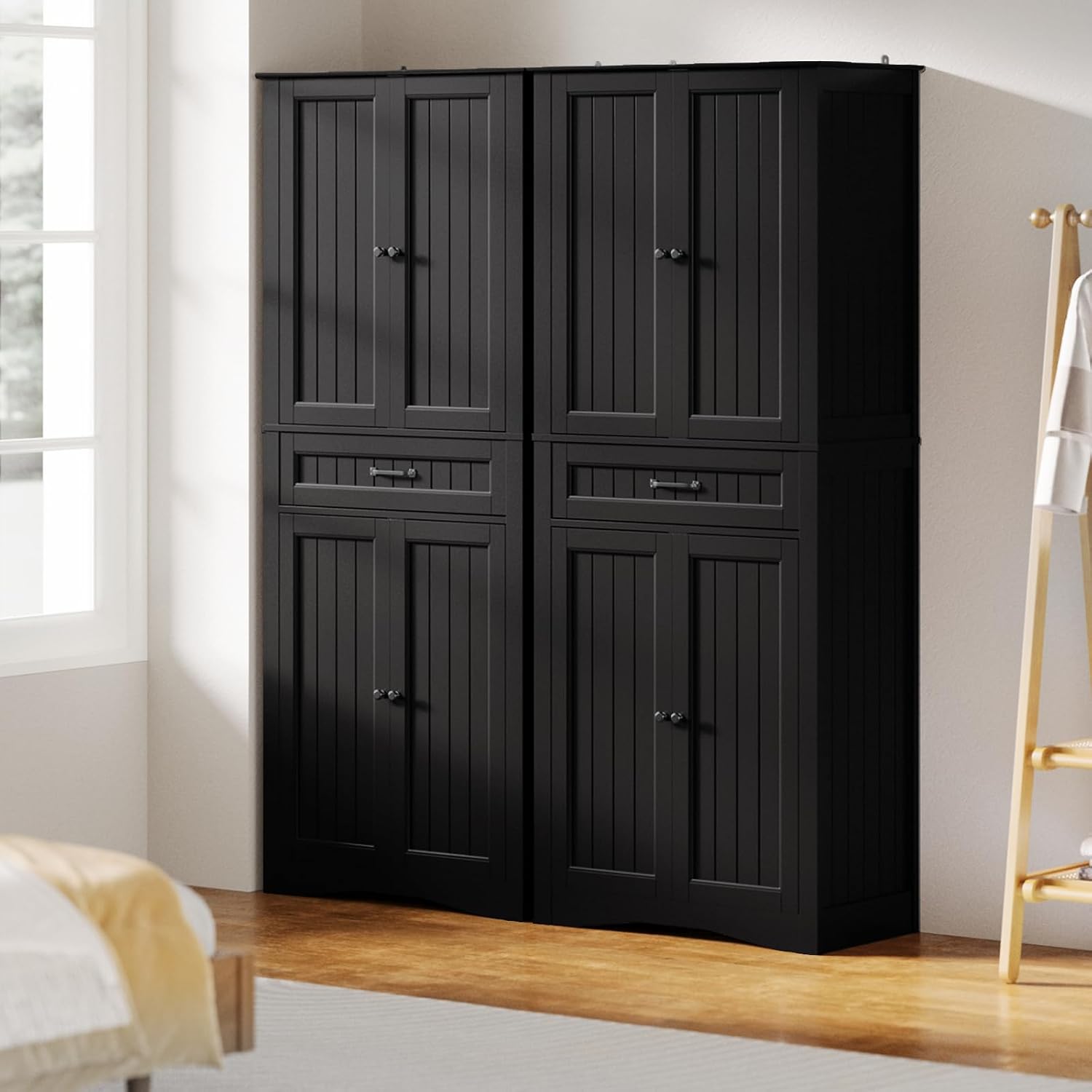 Gizoon 71'' Kitchen Pantry Storage Cabinet, Freestanding Pantry Organizers and Storage Cabinet with 4 Doors and 4 Adjustable Shelves, Tall Cabinet with Large Drawer for Kitchen, Living Room, Bathroom