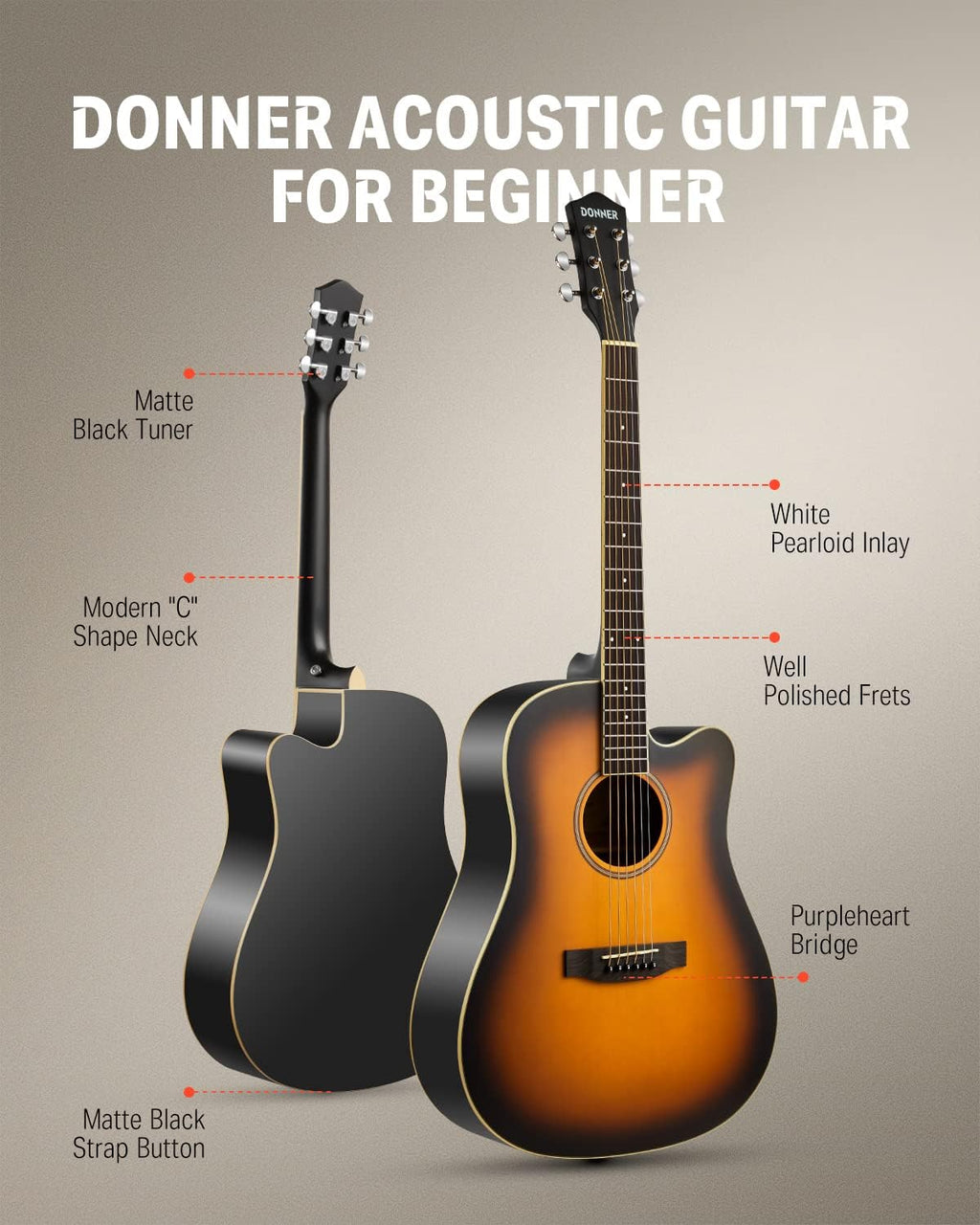 Donner Acoustic Guitar for Beginner-Guitar Bridge Pins