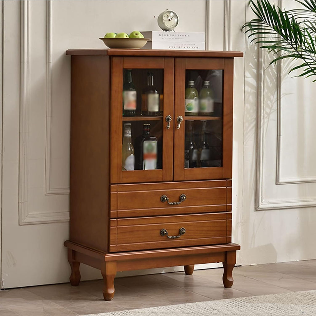Wine Cabinet Wooden Wine Cabinet with Double Drawers Home Simple Two-Door Wine Bar Cabinet Small Storage Sideboard Wine Bakers Rack Wine Rack (Color : D)