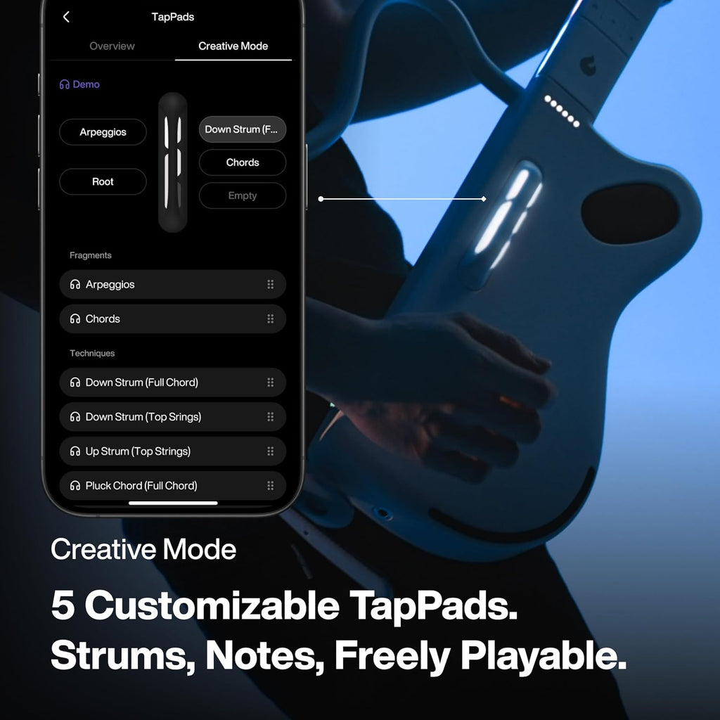 LAVA GENIE Stringless Smart Guitar, No Strings Attached, Hundreds of Instrument Presets, Onboard Speaker, Foldable, Detachable, White, 30.5 inch.