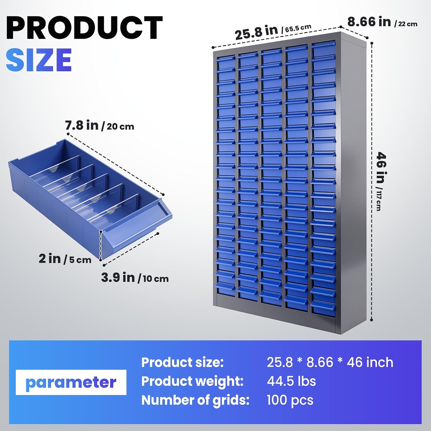 100-Drawer Small Parts Organizer, Nut and Bolt Organizer, Bolt Bin, Grey Metal Storage Cabinet Tool Cabinet with Drawer for Garage, Workshop, Home & Office
