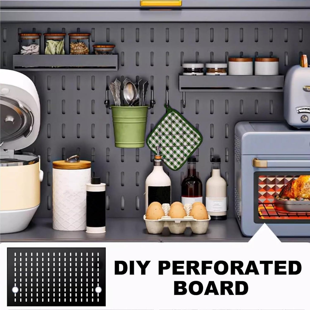Metal Kitchen Storage Cabinet with Drawers, Pegboard Hooks & Flip Doors, Microwave Stand for Home & Office, Stylish Black, 80cm & 100cm Options, Bakers Rack Organizer