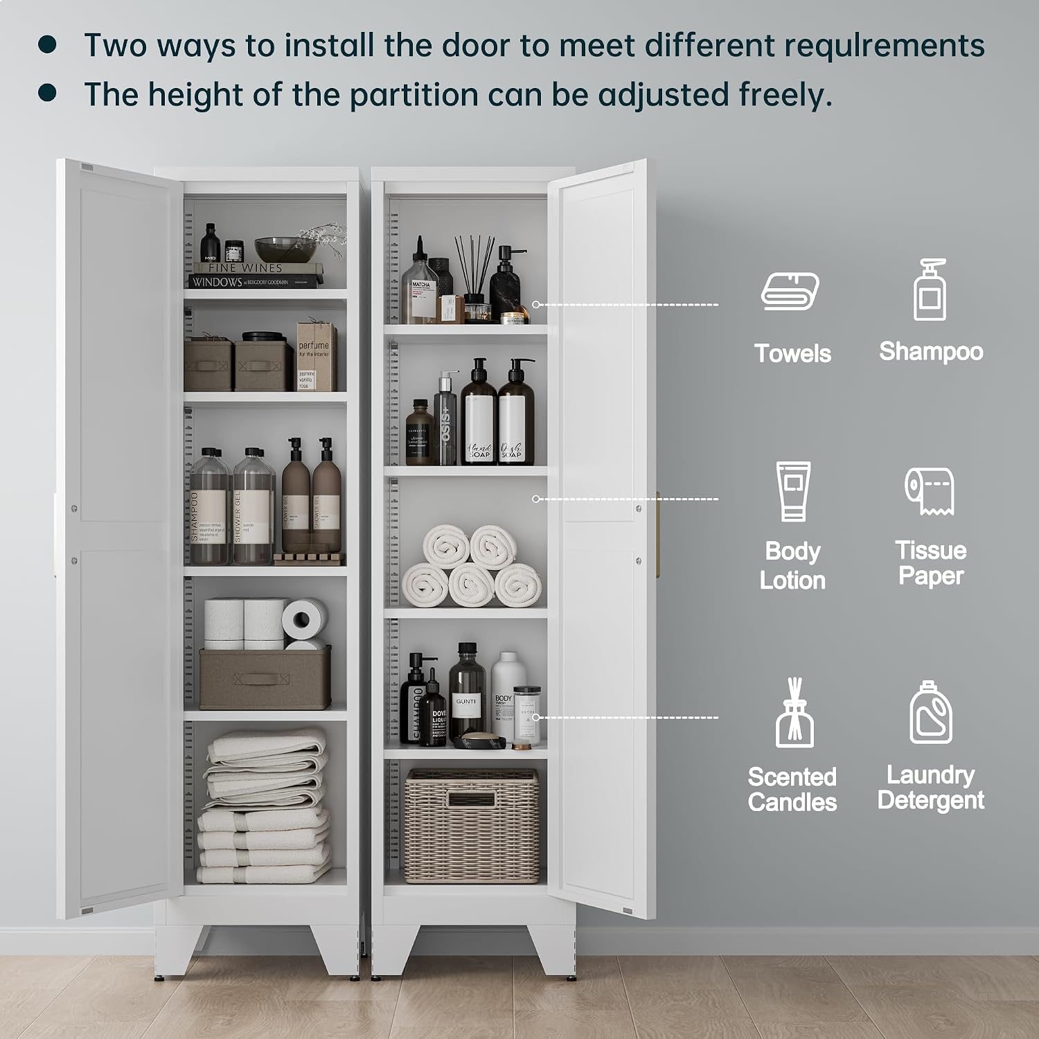 Washsemba 67''Farmhouse Metal Storage Cabinet with Barn Doors,Steel File Cabinet for Home Office,Kitchen Pantry 4 Adjustable Shelves,Freestanding Cupboard for Kitchen,HomeOffice(White)