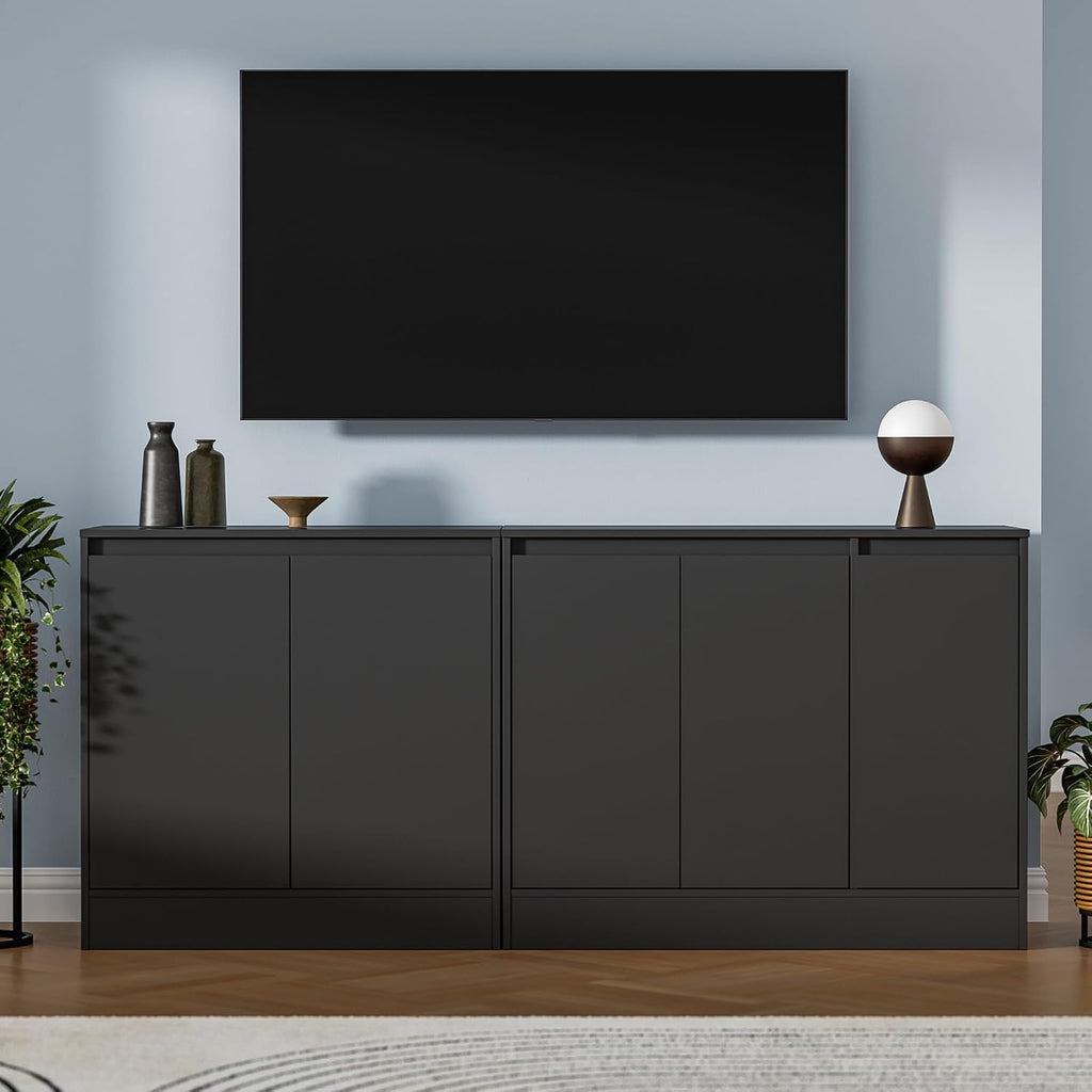 Housoul Buffet Cabinet with Storage, Coffee Bar Cabinet with 3 Doors and Adjustable Shelf, Modern Kitchen Buffet Sideboard for Living Room, Kitchen, Black