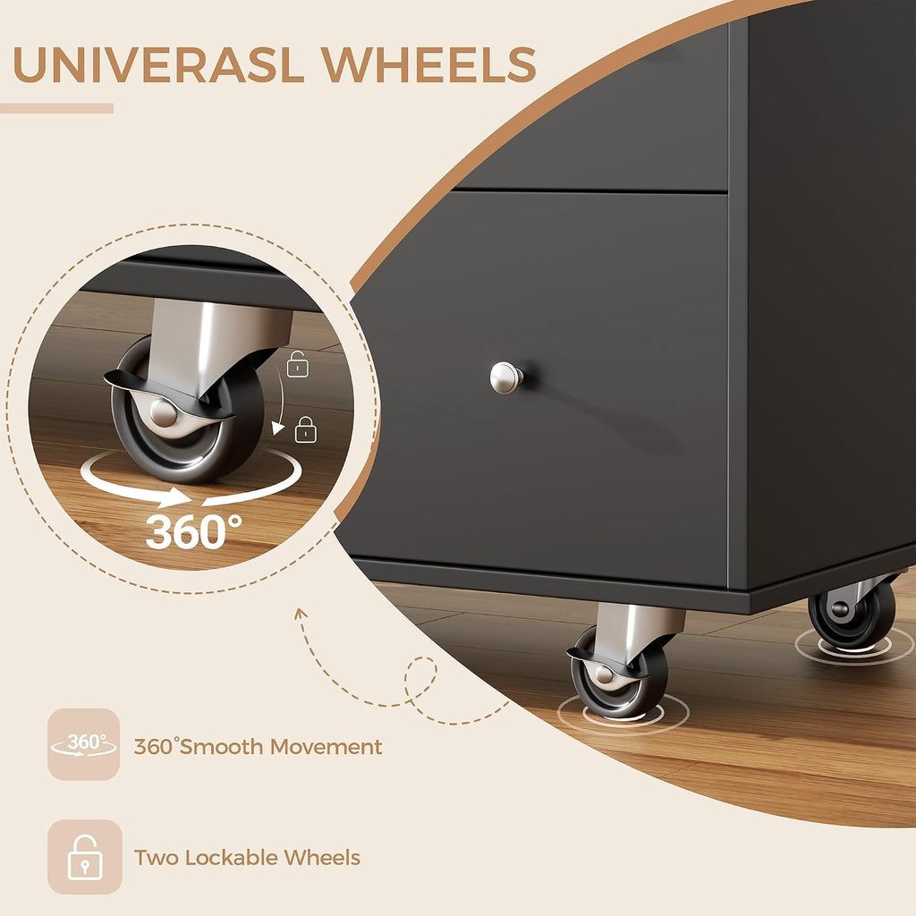 JY QAQA 40' Kitchen Island Cart Furniture cart on Wheels Rolling Portable Dining Room Serving Utility Carts Mobile Movable with Drawers Cabinet,Black