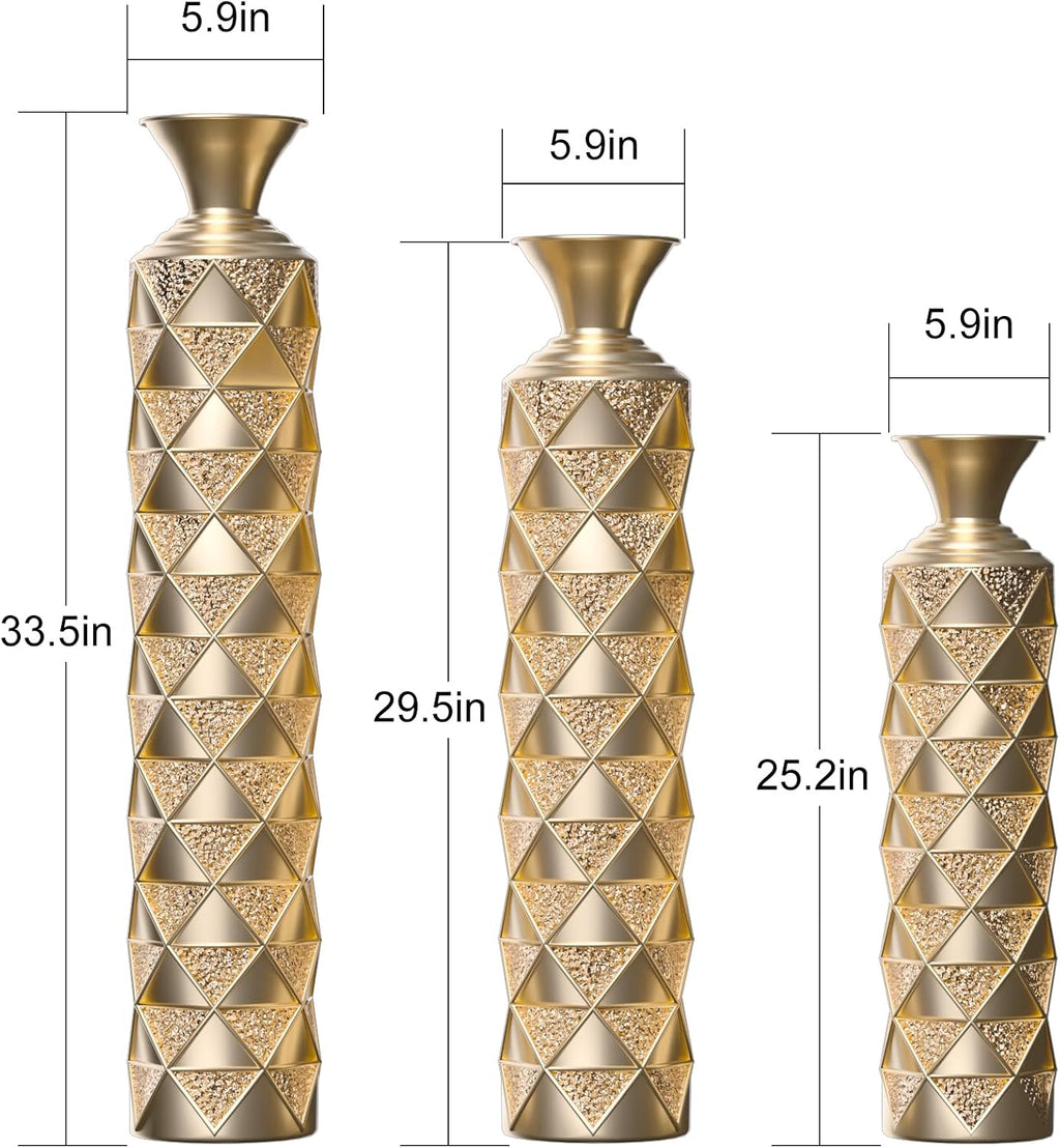 Floor Vases Decorative Tall - 33.5/29.5/25.2in Metal Extra Large Decorative Vase Set of 3, Semi-Handmade Gold-Plated Tall Floor Vase for Home Decor, Living Room Entryway Decor Dining Bedroom