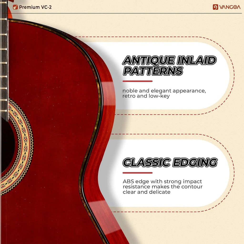 Classical Guitar Full Size 4/4 Spanish Style Classical Guitarra, 39 Inch Nylon Strings Guitar Ideal for Beginner Adults, Solid Rosewood Red, by Vangoa