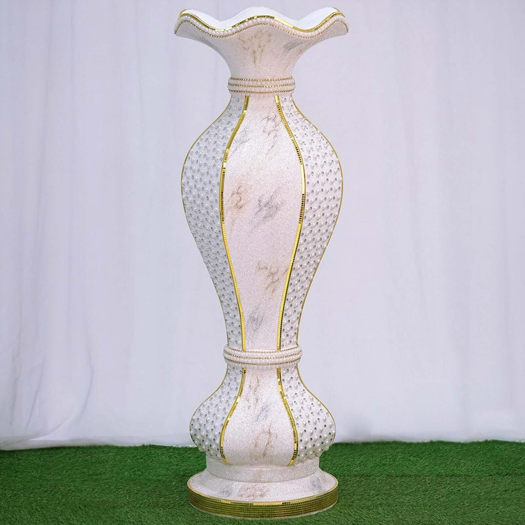 Efavormart 39' Shimmering Gold Glittered Marble Design Floor Flower Pot Vase with Pearls and Mirror Mosaic Embellishment