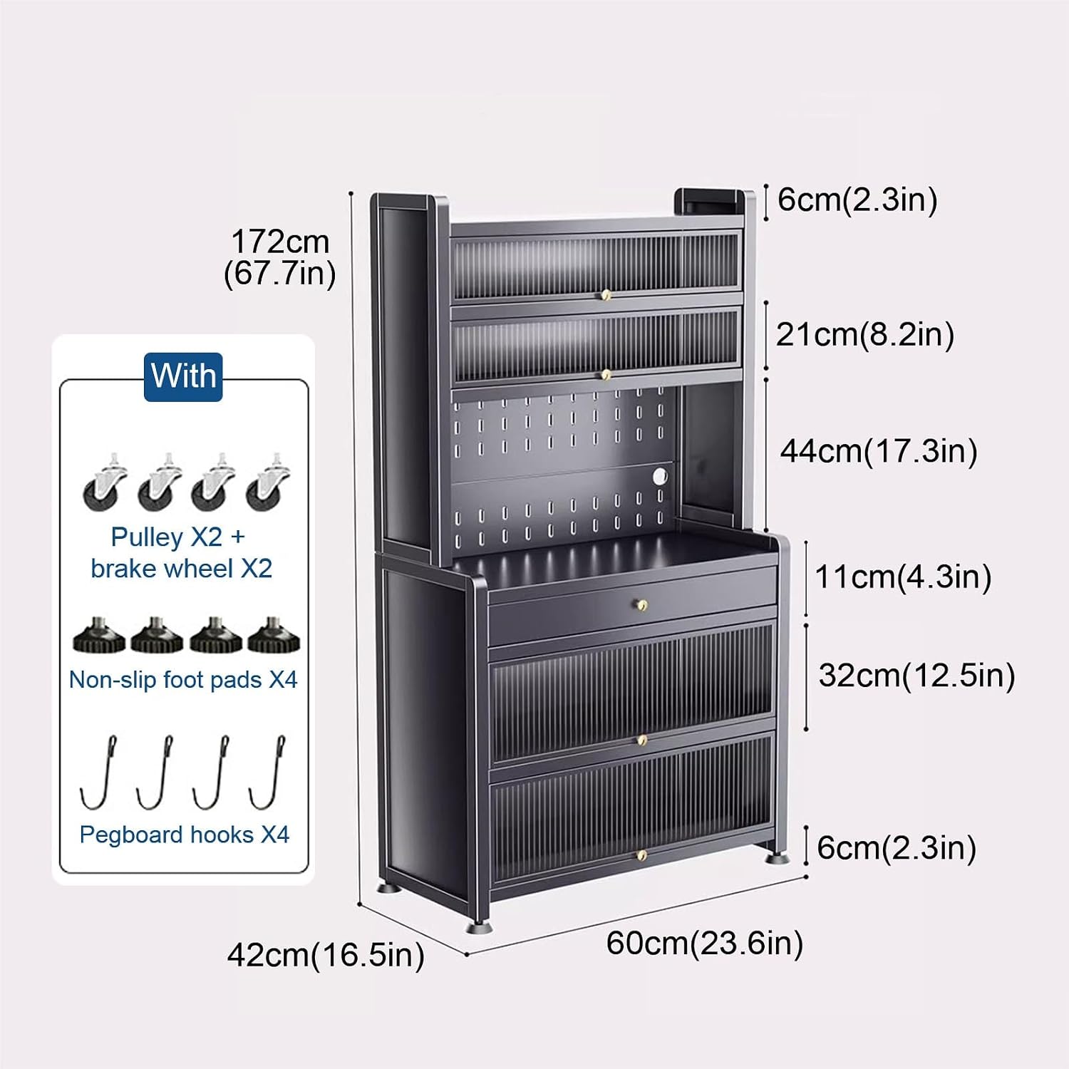 Kitchen Bakers Rack with Drawer, Kitchen Cabinets with Worktop, Wide Tabletop, Large Capacity(Black,60cm)