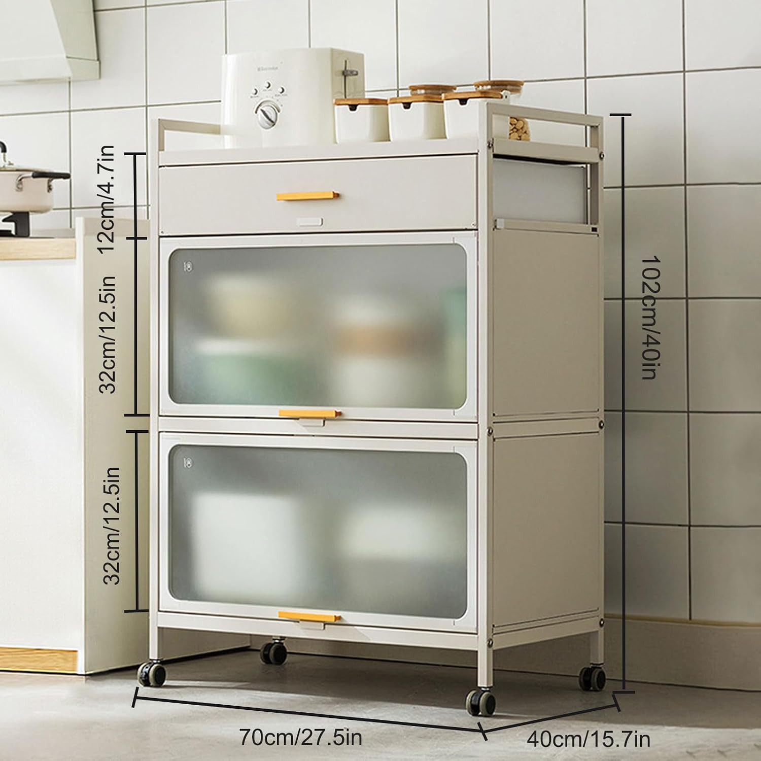5 Tier Kitchen Bakers Rack with Drawer and Lockable Casters Black 70×102cm Microwave Stand nizer for Home and Office Storage
