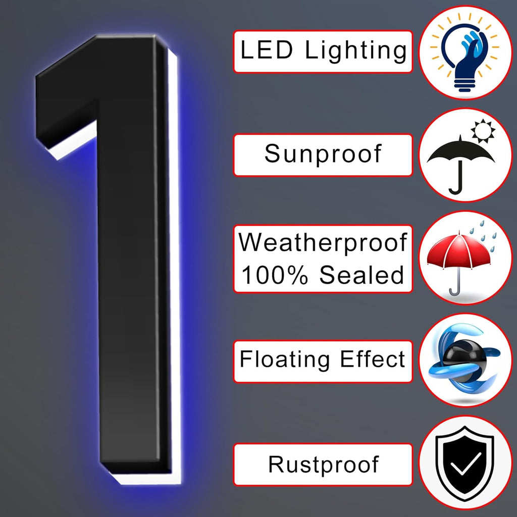 Illuminated LED House Number Sign, Matte Black, Lighted Address Number For House/Home/Yard, Light Up Address Sign, Waterproof Outdoor/Indoor, Day & Night,18 Inch/45cm,U