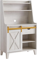 HOMES: Inside + Out Dover Farmhouse Multi-Storage with 7 Shelves 32 in. Kitchen Baker's Racks for Dishes, Spice Jar, Vases, and Chopping Board, White Oak