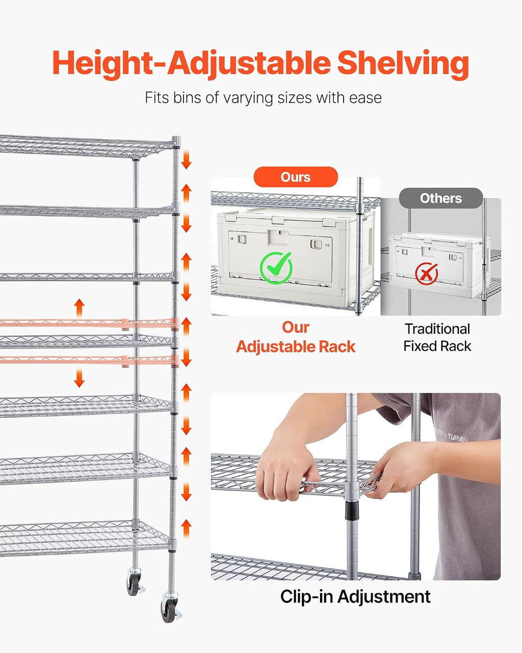 VEVOR 7-Tier Rolling Bin Storage Rack, 24 Small Bins, Bin Rack Storage Steel Wire Shelving System with Wheels, Mobile Tool Organizer for Garage, Warehouse, Office, Restaurant, Classroom, Kitchen