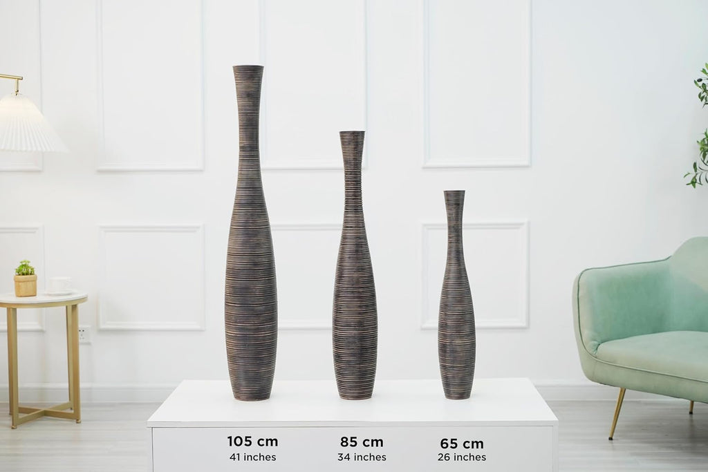 Leewadee Decorative Tall Floor Vase for Living Room Decor, 34 inches, Brown, Resin