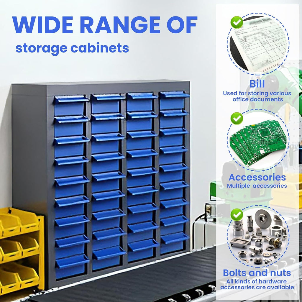 40 Drawer Parts Cabinet,330 Lb Nut and Bolt Storage Cabinet,Abs Nut and Tool Storage Organizer,with Dividers and Labels,Suitable for Studio,Laboratory and Home Use/Blue